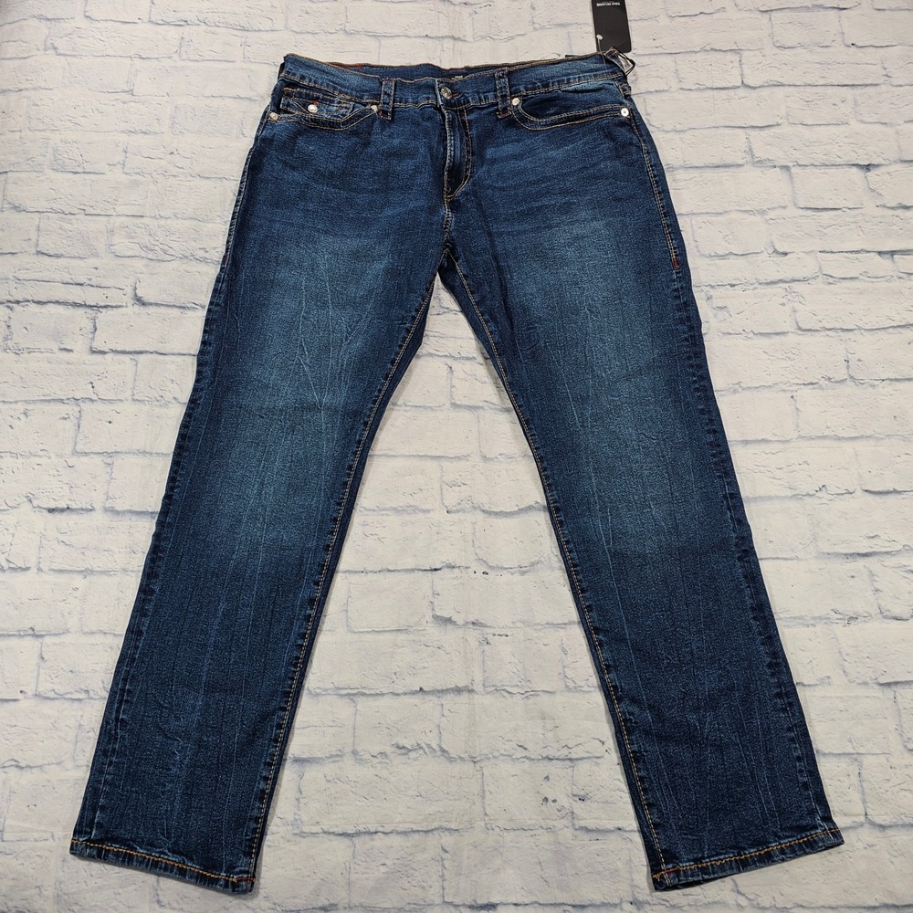 True Religion Geno Big T Flap Relaxed Slim Jeans MENS 40X33 Indigo Blue 106709
